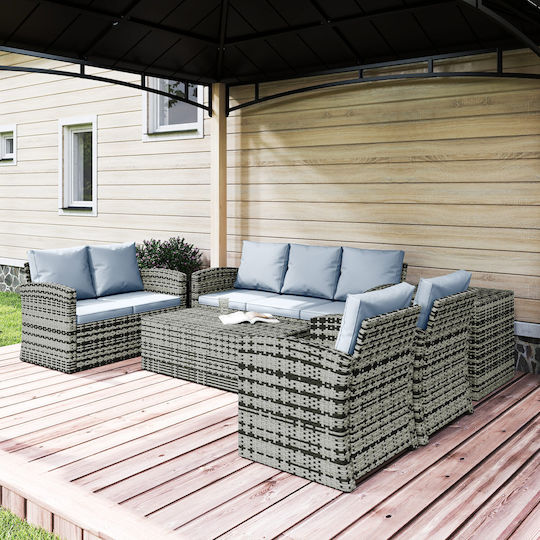 Outsunny Garten- und Outdoor-Möbelsets Wohnzimmer Typsatz 6 Stück Grau mit Kissen