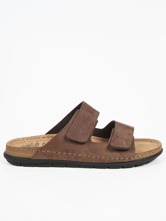 Sunny Sandals Δερμάτινα Ανδρικά Σανδάλια σε Καφ...
