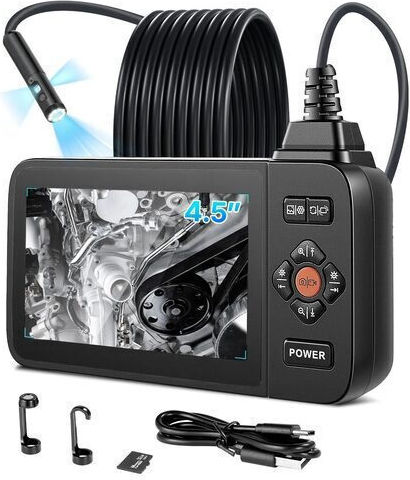 Cameră Endoscopică Triplu Obiectiv Lumină Led Zoom 8x Ecran Hd Ips 4.5" Obiectiv Subțire 8 Mm Ip67 Cablu 5 M