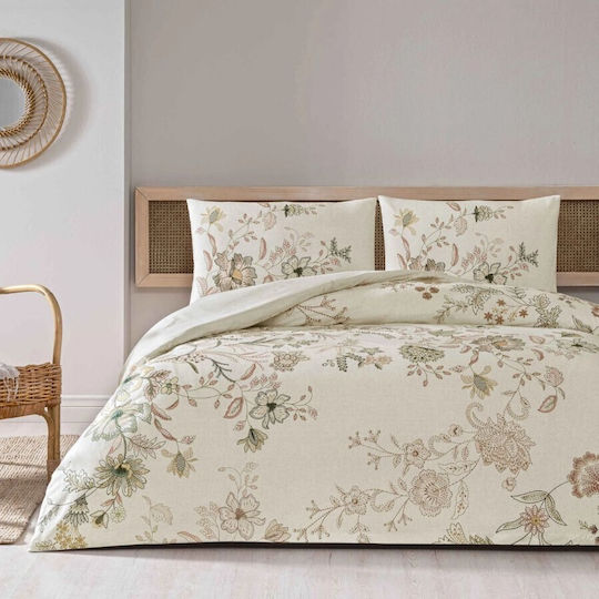 Tac Σετ Παπλωματοθήκη 200x220cm Διπλή με 2 Μαξιλαροθήκες & 1 Σεντόνι Ecru