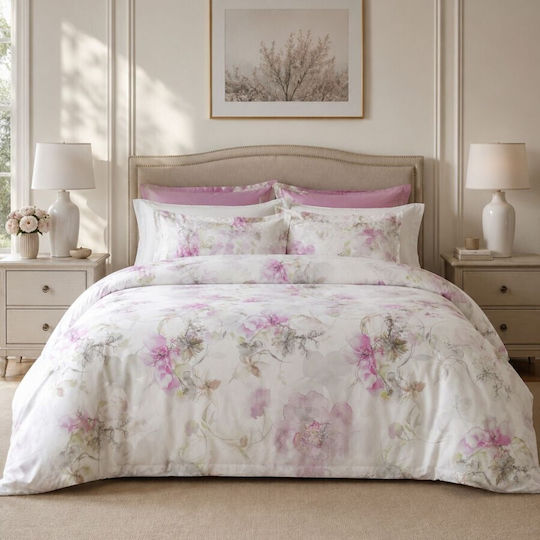 Tac Duvet Cover Set 200x220cm Double With 4 Pillowcases & 1 Bed Sheet Pink