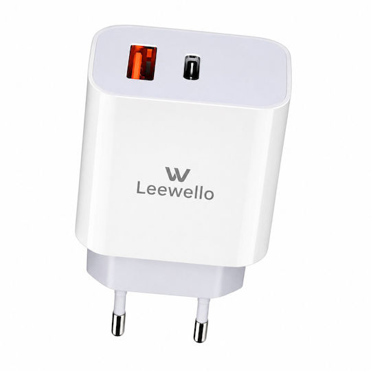 Leewello Φορτιστής Χωρίς Καλώδιο με Θύρα USB-A και Θύρα USB-C 22.5W Λευκός (LW-5025)