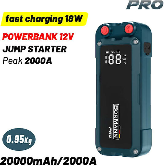 Bormann Pro BBC9030 Portable Car Battery Starter 20000mAh with Power Bank USB Flashlight 12V