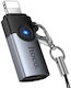 Lightning Male to USB-C Female Converter Gray