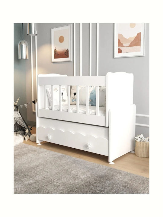 SteweHome White Baby Crib with Mattress and Drawer