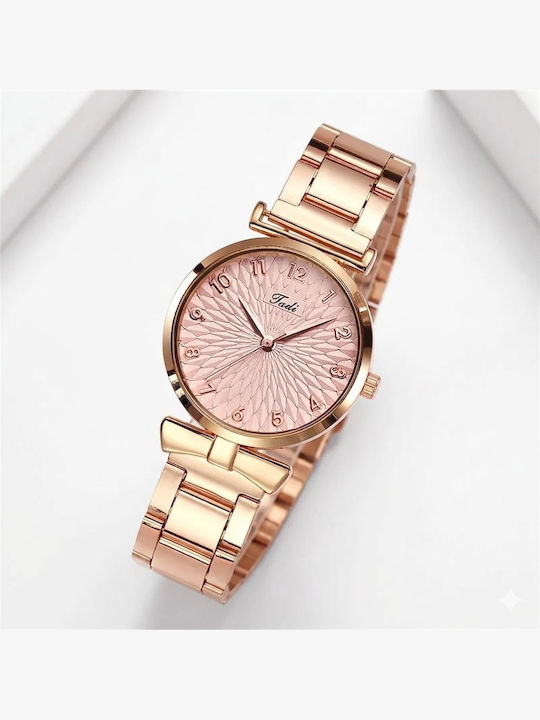 Womens Watch 30mm Battery Pink Gold Metal Bracelet