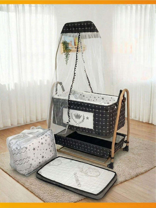 SteweHome Cradle with Mattress and Wheels Black