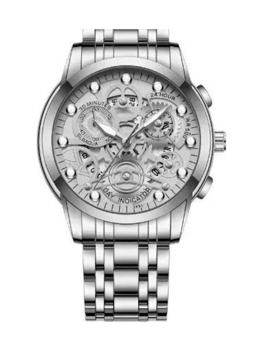 Men's Battery Watch with Silver Metal Bracelet