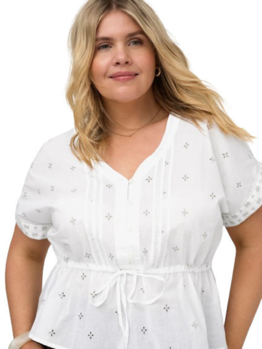 Γυναικείο Crop Top Βαμβακερό Κοντομάνικο με V Λαιμόκοψη Λευκό