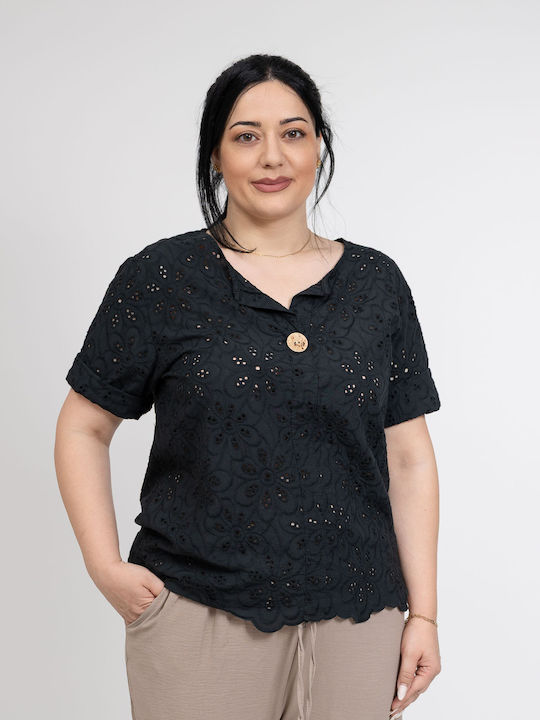 Fashioncore Bluza Damă Din Bumbac Cu Dantelă Ne...