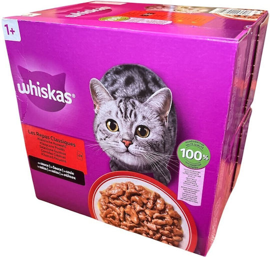 Whiskas Wet Food for Adult Cats in Pouches with Chicken Calf Poultry Lamb and Beef 24x85gr
