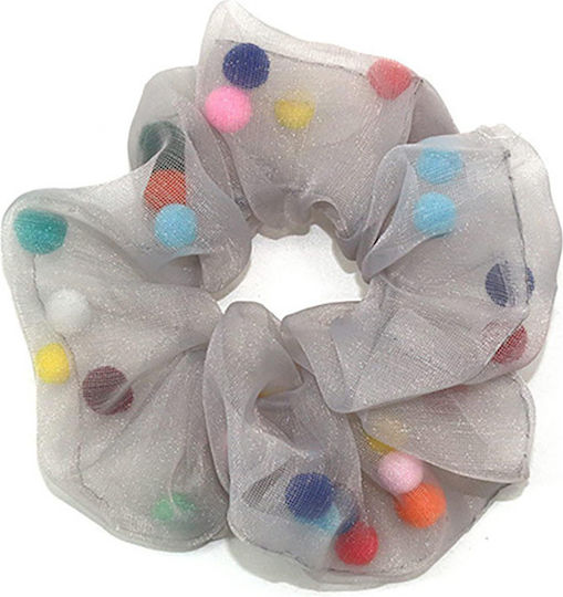 Hair Utopia Samt Haargummis Bunte Pom Pom Grau