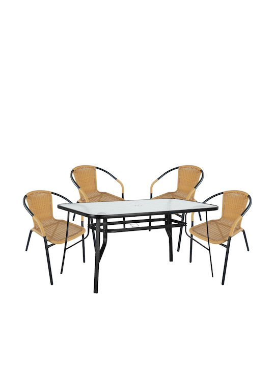 Outdoor Dining Set Sun 5pcs Black