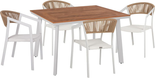 Set Dining Pentru Exterior 5 Piese Alb
