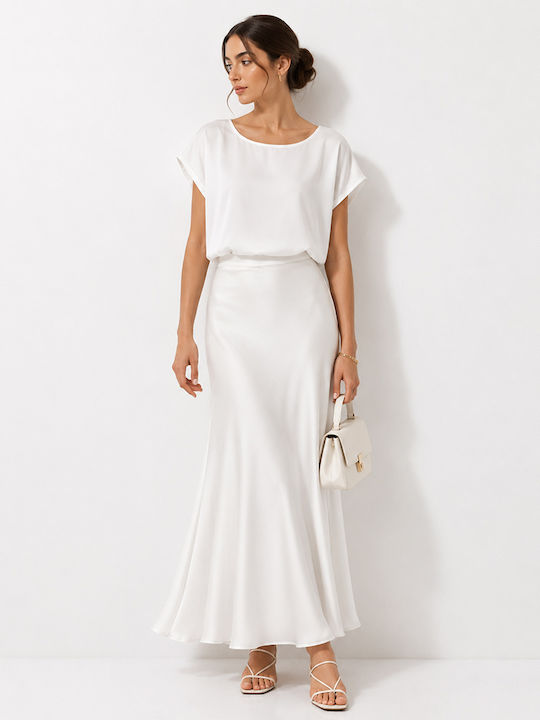 Cuca Satin Cloche White Skirt