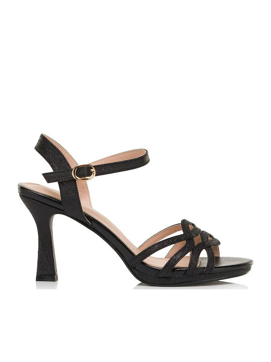 Diamantique Fabric Black Sandals