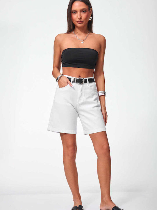 Decoro Women's High Waist Jean Shorts White