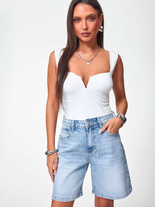 Decoro Damen Hohe Taille Shorts Blau