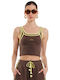 Γυναικείο Crop Top Βαμβακερό Αμάνικο Καφέ