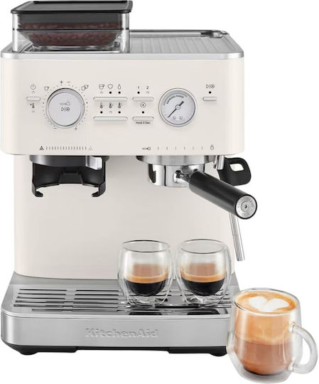 Kitchenaid Αυτόματη Μηχανή Espresso Πίεσης 15bar για Cappuccino με Μύλο Άλεσης Porcelain 5KES6551BPL