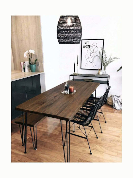 Kitchen Table Made of Solid Wood & Brown Metal 80x150cm