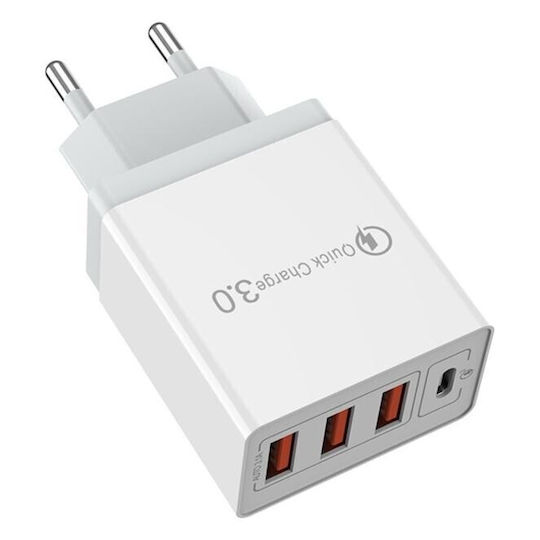 Alista Home Incarcator Fără Cablu cu 3 Porturi USB-A și Port USB-C 32W Power Delivery / Quick Charge 3.0 Alb (161977)