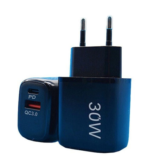 Alista Home Incarcator Fara Cablu cu Port USB-A si Port USB-C 30W Quick Charge 3.0 / Power Delivery Negru (161971)