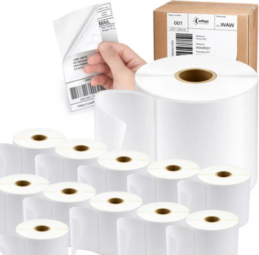 Appack Thermal Label Rolls 100x150mm Box 12 Rolls 500 Pieces Self-Adhesive Perforated 70g Core 40mm