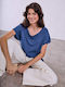 Celestino Damenbluse mit umgeschlagenem Ärmel Loose Fit Blau