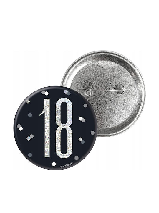 Pin Broșă Metalică Emblemă 18 Ani Negru Lucios Holo