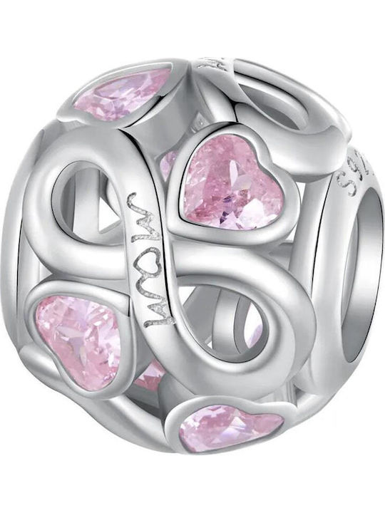 Pandora Charm Inimă din Argint cu Zircon Roz