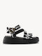 Black Cow Print Flatforms Soft Sole Gold Buckle
