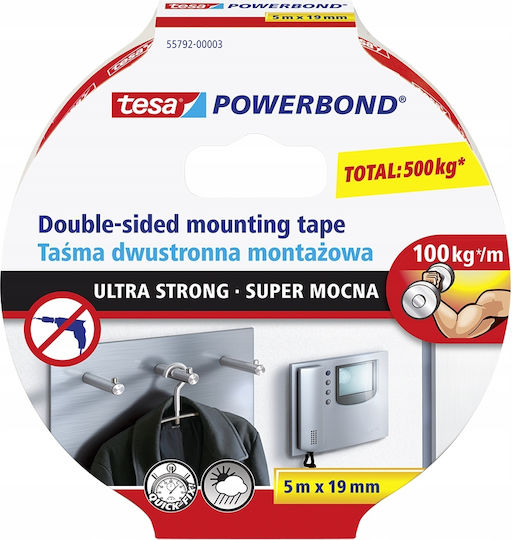 Tesa Ultra Strong Self-Adhesive Foam Double-Sided Tape White 5m x 19mm