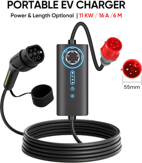 Junsun Tragbarer Dreiphasiger Ladegerät 11kW mit Integriertem Kabel 6m Typ 2