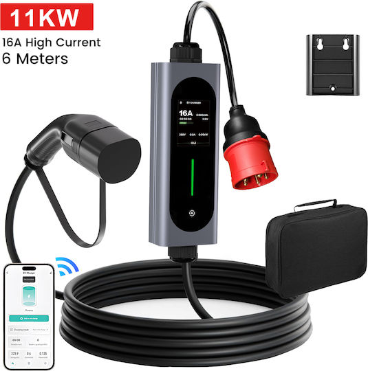 Junsun Преносим Трифазен Зарядно Устройство 11kW с Вграден Кабел 6м Тип 2