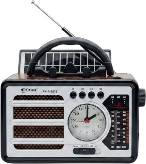 PX-767BTS Retro Portable Solar Radio with Bluetooth and USB Silver