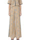 Women's High Rise Cotton Pantaloons in Wide Leg Style Striped Black-Beige