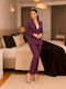 Women's Purple Set with High Rise Trousers in Loose Fit