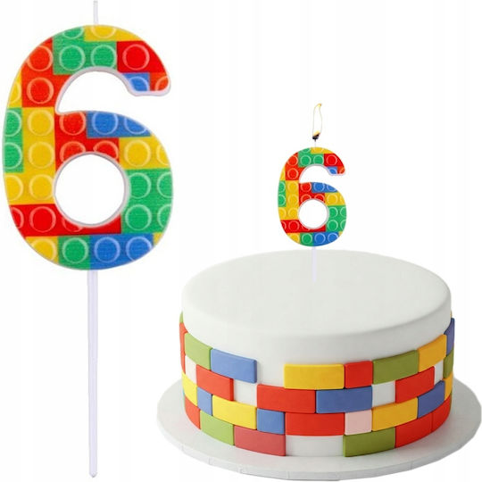 Piker Candle Cake Number 6 Six Colorful Blocks Birthday 10cm