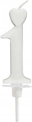 Heart Candle Number 1 White 6.5cm
