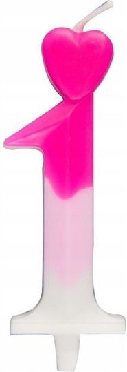 Nummer 1 Herzkerze Rosa-Weiß 6,5cm