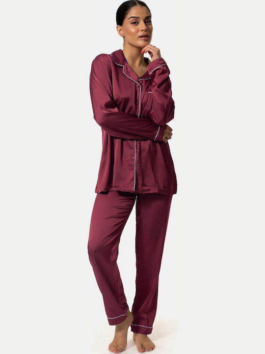Satin Pyjama Set Burgundy Size 2XL