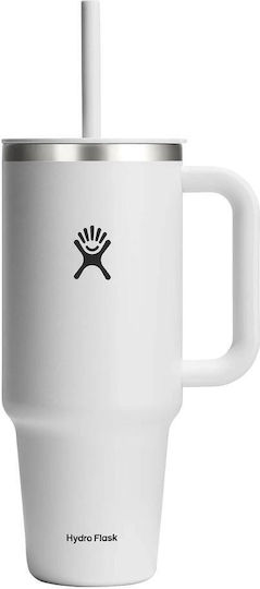 Hydro Flask Ποτήρι Θερμός Ανοξείδωτο 1.18lt White με Λαβή και Καλαμάκι