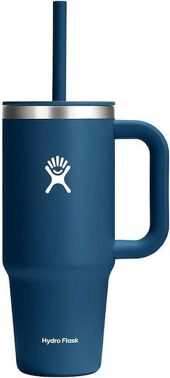 Hydro Flask Stainless Steel Thermos Glass 710ml Indigo With Handle and Straw