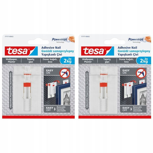 Tesa Metallic White Hangers with Sticker 2 Pieces