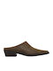 Leather Mules with Low Heel in Beige Colour