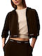 Logo Cropped Women's Hooded Sweatshirt Cardigan Brown