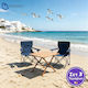 Medrelaxhome 3 Pieces Set with Folding Beach Table Compact and 2 Folding Camping Chairs Deluxe Blue