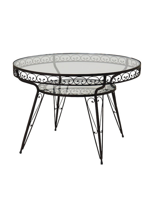 Masă Exterior Fer Forge Din Lemn Cu Ramă Metalică Galvanizată 100x100x75cm