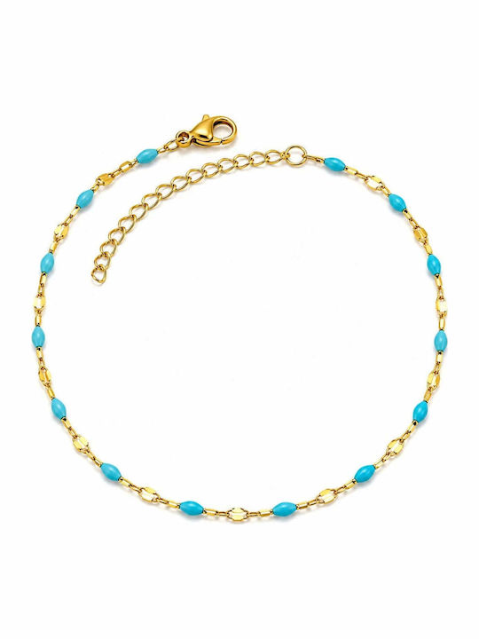 Charmy Gold Plated Anklet Bracelet from Steel Turquoise 23cm